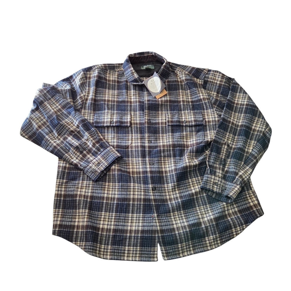 Vintage Woolrich Blue Buffalo Plaid Bering Wool Work Shirt Chore XXL